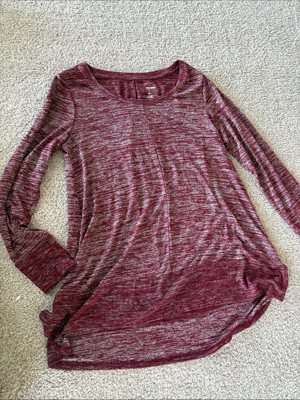 Women’s Marled Long Sleeve Scoop Neck Top - Burgundy